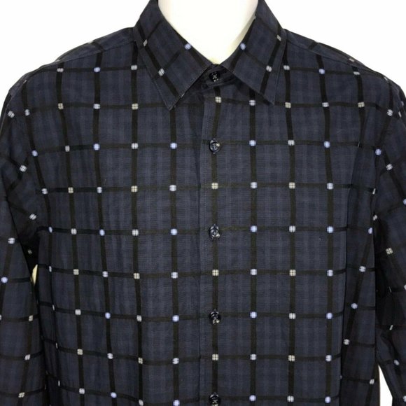 Tasso Elba Blue Check Dress Business Shirt L 16.5 - Picture 2 of 8